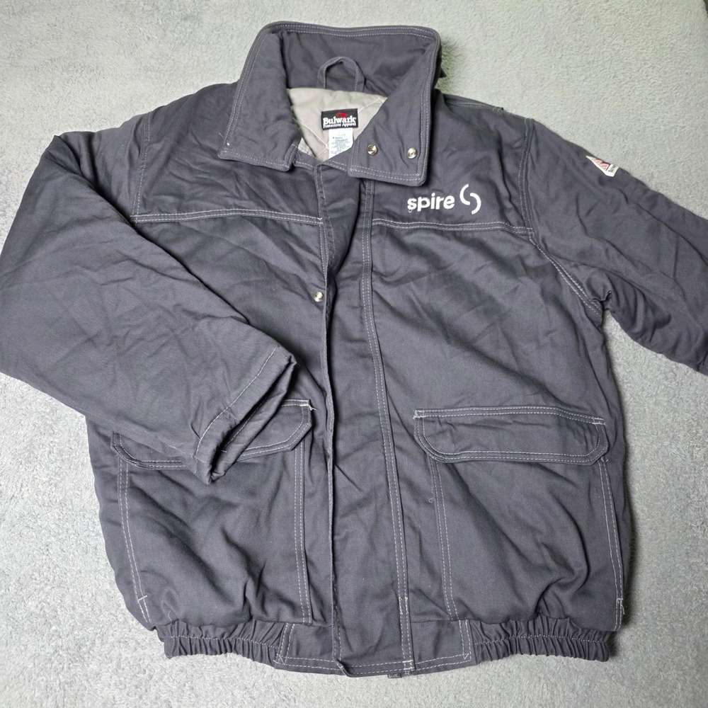 Bulwark Mens Large FR Flame Resistant Bomber Jacket Navy Blue JLRCCHB Spire Logo